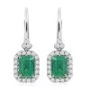 14K White Gold Emerald And G-H I2 Diamond Lever Back Earrings 2.10 Ctw -Jewelry store 7555945
