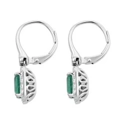 14K White Gold Emerald And G-H I2 Diamond Lever Back Earrings 2.10 Ctw -Jewelry store 7555945 3