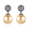 South Sea Golden Pearl And Brown Zircon Drop Earrings In Platinum Over Sterling Silver 0.50 Ctw -Jewelry store 7556106