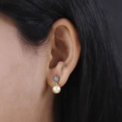 South Sea Golden Pearl And Brown Zircon Drop Earrings In Platinum Over Sterling Silver 0.50 Ctw -Jewelry store 7556106 2