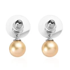 South Sea Golden Pearl And Brown Zircon Drop Earrings In Platinum Over Sterling Silver 0.50 Ctw -Jewelry store 7556106 3