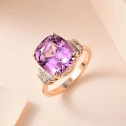 Luxoro 10K Rose Gold AAA Patroke Kunzite And Diamond Ring 6.75 Ctw -Jewelry store 7557016 1