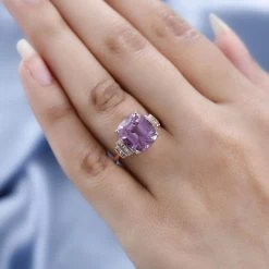 Luxoro 10K Rose Gold AAA Patroke Kunzite And Diamond Ring 6.75 Ctw -Jewelry store 7557016 2