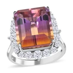 Anahi Ametrine And Moissanite Ring In Rhodium Over Sterling Silver 13.25 Ctw