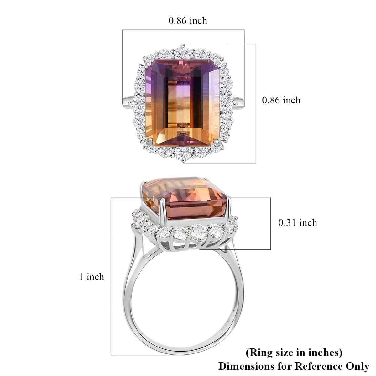 Anahi Ametrine And Moissanite Ring In Rhodium Over Sterling Silver 13.25 Ctw 8 Anahi Ametrine And Moissanite Ring In Rhodium Over Sterling Silver 13.25 Ctw - Image 6