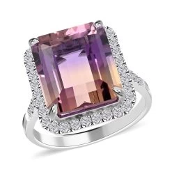 Anahi Ametrine And Moissanite Ring In Rhodium Over Sterling Silver 13.30 Ctw