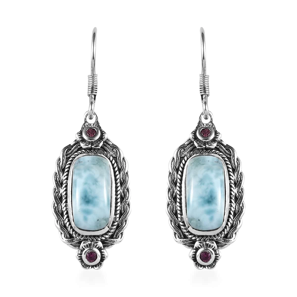 Artisan Crafted Larimar And Orissa Rhodolite Garnet Lever Back Earrings In Sterling Silver 8.60 Ctw 3 Artisan Crafted Larimar And Orissa Rhodolite Garnet Lever Back Earrings In Sterling Silver 8.60 Ctw