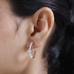 Moissanite Hoop Earrings In Platinum Over Sterling Silver 1.00 Ctw -Jewelry store 7557696 5