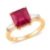 Asscher Cut Niassa Ruby (FF) And White Zircon Trilogy Ring In Vermeil Yellow Gold Over Sterling Silver 4.15 Ctw -Jewelry store 7557712