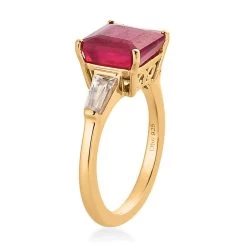 Asscher Cut Niassa Ruby (FF) And White Zircon Trilogy Ring In Vermeil Yellow Gold Over Sterling Silver 4.15 Ctw -Jewelry store 7557712 3