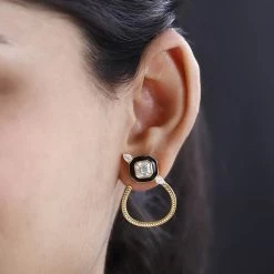 Asscher Cut Moissanite Eternal Love Black Enameled Snake Earrings In Sterling Silver 2.85 Ctw -Jewelry store 7557992 2