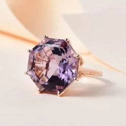 AAA Rose De France Amethyst Solitaire Ring In Vermeil Rose Gold Over Sterling Silver 22.10 Ctw 9 AAA Rose De France Amethyst Solitaire Ring In Vermeil Rose Gold Over Sterling Silver 22.10 Ctw -Jewelry store 7558144 1
