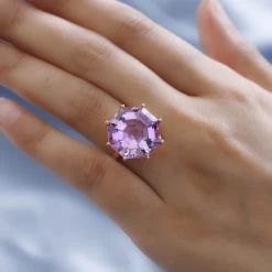 AAA Rose De France Amethyst Solitaire Ring In Vermeil Rose Gold Over Sterling Silver 22.10 Ctw 10 AAA Rose De France Amethyst Solitaire Ring In Vermeil Rose Gold Over Sterling Silver 22.10 Ctw -Jewelry store 7558144 2