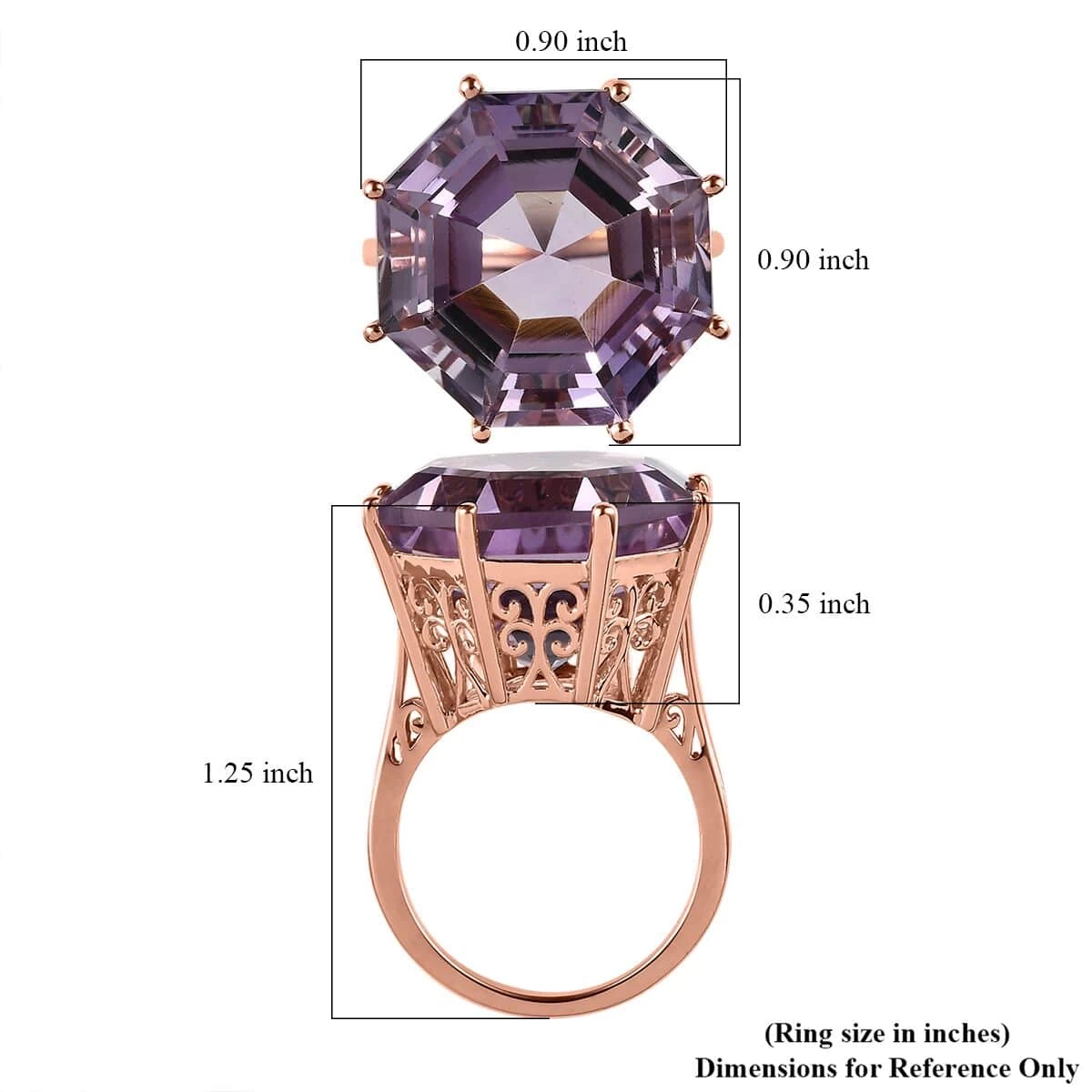 AAA Rose De France Amethyst Solitaire Ring In Vermeil Rose Gold Over Sterling Silver 22.10 Ctw 8 AAA Rose De France Amethyst Solitaire Ring In Vermeil Rose Gold Over Sterling Silver 22.10 Ctw - Image 6