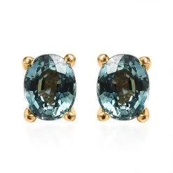 AAA Natural Australian Sapphire Stud Earrings In Vermeil Yellow Gold Over Sterling Silver 0.90 Ctw