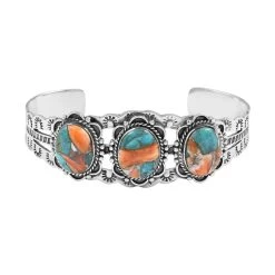 Santa Fe Style Spiny Turquoise Cuff Bracelet In Sterling Silver (7.00 In) 15.50 Ctw