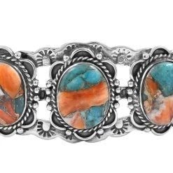 Santa Fe Style Spiny Turquoise Cuff Bracelet In Sterling Silver (7.00 In) 15.50 Ctw -Jewelry store 7558885 2