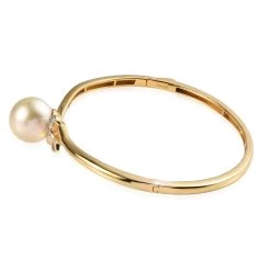 South Sea Golden Pearl And White Zircon Bangle Bracelet In Vermeil Yellow Gold Over Sterling Silver (7.25 In) 0.25 Ctw -Jewelry store 7558980 3