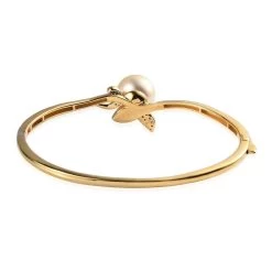 South Sea Golden Pearl And White Zircon Bangle Bracelet In Vermeil Yellow Gold Over Sterling Silver (7.25 In) 0.25 Ctw -Jewelry store 7558980 4