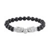 Shungite Beaded Stretch Bracelet With Dragon Charm In Rhodium Over Sterling Silver 66.70 Ctw