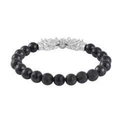 Shungite Beaded Stretch Bracelet With Dragon Charm In Rhodium Over Sterling Silver 66.70 Ctw -Jewelry store 7559192 2