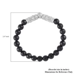 Shungite Beaded Stretch Bracelet With Dragon Charm In Rhodium Over Sterling Silver 66.70 Ctw -Jewelry store 7559192 3
