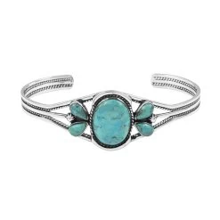 Santa Fe Style Kingman Turquoise Bracelet In Sterling Silver (6.50 In) 14.50 Ctw