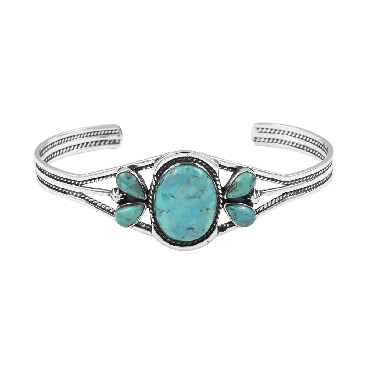 Santa Fe Style Kingman Turquoise Bracelet In Sterling Silver (6.50 In) 14.50 Ctw 3 Santa Fe Style Kingman Turquoise Bracelet In Sterling Silver (6.50 In) 14.50 Ctw