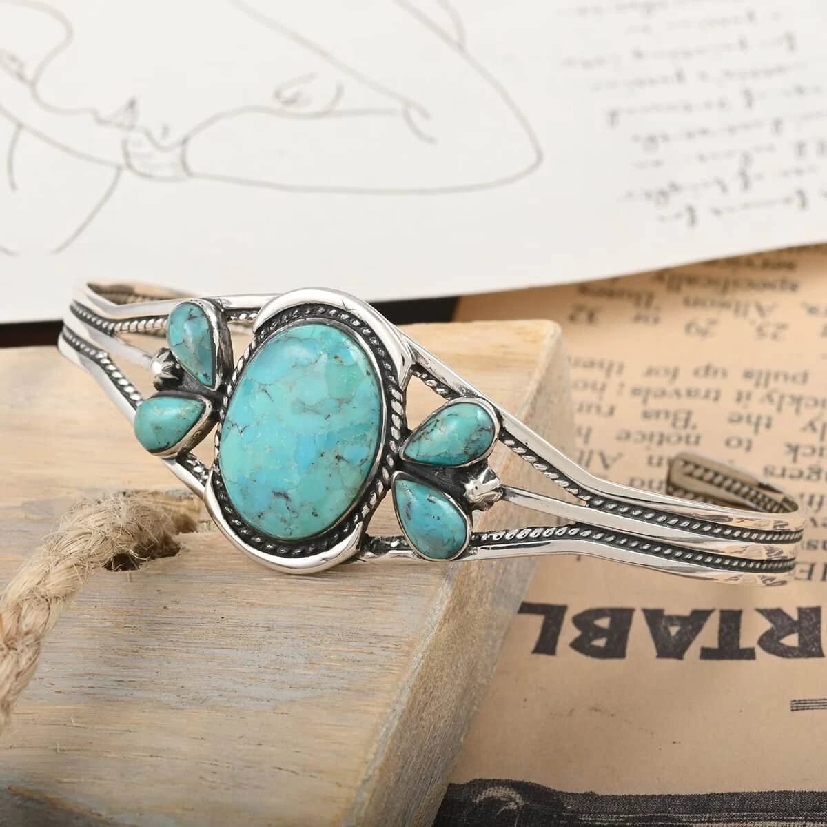 Santa Fe Style Kingman Turquoise Bracelet In Sterling Silver (6.50 In) 14.50 Ctw 4 Santa Fe Style Kingman Turquoise Bracelet In Sterling Silver (6.50 In) 14.50 Ctw - Image 2