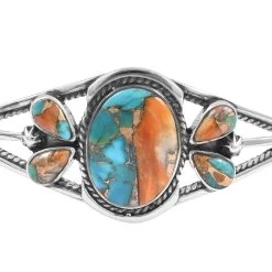 Santa Fe Style Spiny Turquoise Bracelet In Sterling Silver (6.50 In) 14.50 Ctw -Jewelry store 7559488 2