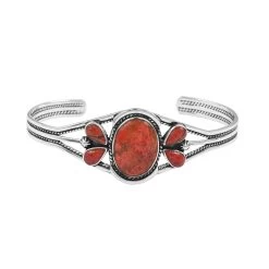 Santa Fe Style Plum Coral Bracelet In Sterling Silver (6.50 In) 14.50 Ctw