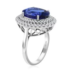 Certified And Appraised Rhapsody 950 Platinum AAAA Tanzanite And E-F VS Diamond Double Halo Ring 8.90 Grams 8.00 Ctw -Jewelry store 7559830 3