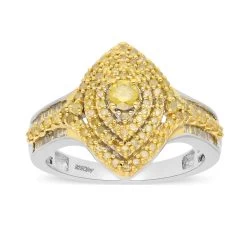 Yellow Diamond Ring In Platinum Over Sterling Silver 1.00 Ctw