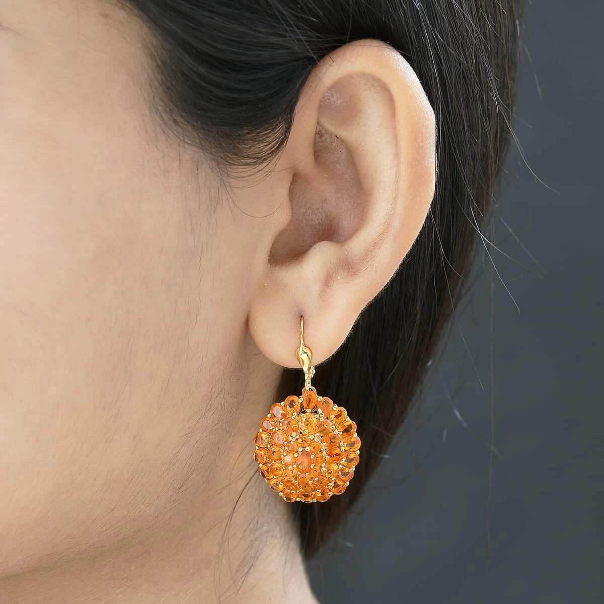 Mexican Fire Opal Floral Earrings In Vermeil Yellow Gold Over Sterling Silver 7.25 Ctw 5 Mexican Fire Opal Floral Earrings In Vermeil Yellow Gold Over Sterling Silver 7.25 Ctw - Image 3