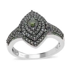Green Diamond Ring In Platinum Over Sterling Silver 1.00 Ctw