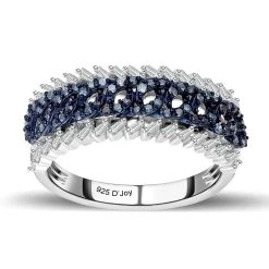 White And Blue Diamond Ring In Platinum Over Sterling Silver 0.50 Ctw