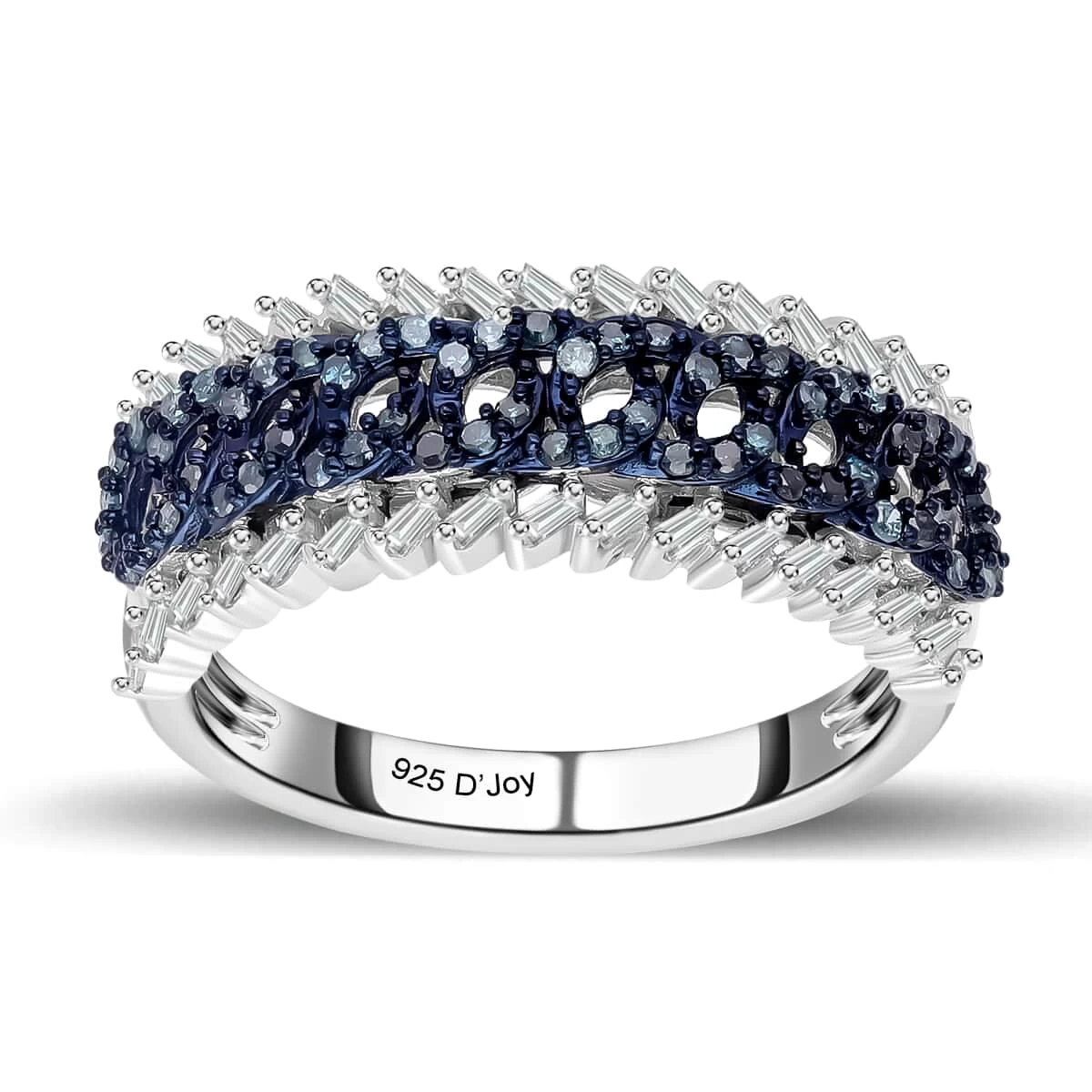 White And Blue Diamond Ring In Platinum Over Sterling Silver 0.50 Ctw 3 White And Blue Diamond Ring In Platinum Over Sterling Silver 0.50 Ctw