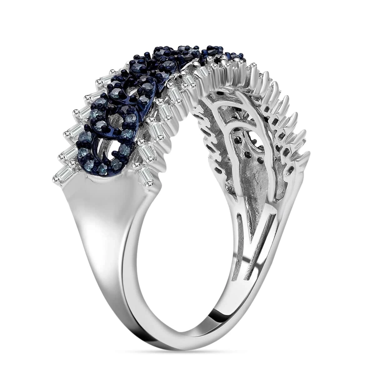 White And Blue Diamond Ring In Platinum Over Sterling Silver 0.50 Ctw 6 White And Blue Diamond Ring In Platinum Over Sterling Silver 0.50 Ctw - Image 4