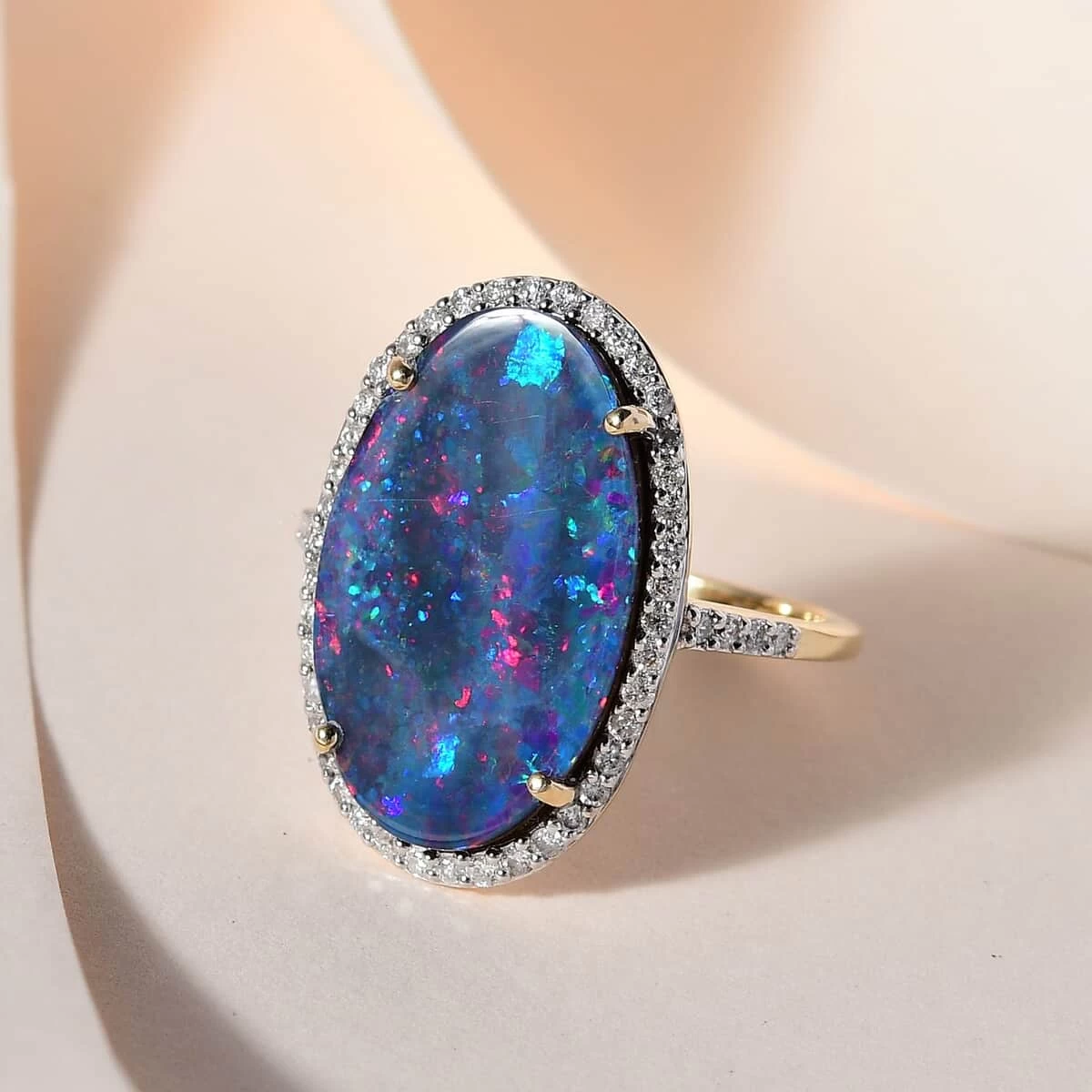 Luxoro 14K Yellow Gold AAA Boulder Opal Doublet And Diamond Halo Ring 6.75 Ctw 4 Luxoro 14K Yellow Gold AAA Boulder Opal Doublet And Diamond Halo Ring 6.75 Ctw - Image 2