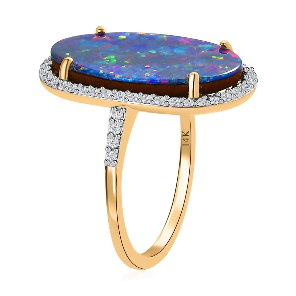 Luxoro 14K Yellow Gold AAA Boulder Opal Doublet And Diamond Halo Ring 6.75 Ctw 6 Luxoro 14K Yellow Gold AAA Boulder Opal Doublet And Diamond Halo Ring 6.75 Ctw - Image 4
