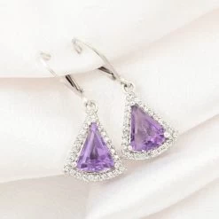 Premium African Amethyst, White Zircon Lever Back Earrings In Platinum Over Sterling Silver 4.50 Ctw