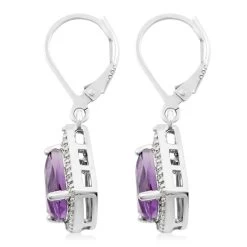 Premium African Amethyst, White Zircon Lever Back Earrings In Platinum Over Sterling Silver 4.50 Ctw -Jewelry store 7562380 4