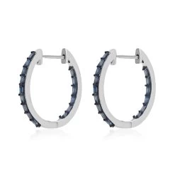 Blue Diamond Hoop Earrings In Platinum Over Sterling Silver 0.50 Ctw -Jewelry store 7562452 3
