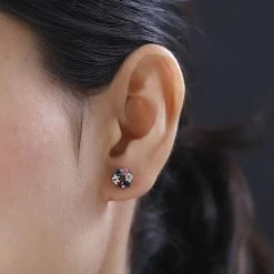 Multi-Tourmaline Floral Stud Earrings In Platinum Over Sterling Silver 1.00 Ctw -Jewelry store 7563033 2