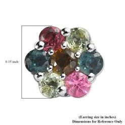 Multi-Tourmaline Floral Stud Earrings In Platinum Over Sterling Silver 1.00 Ctw -Jewelry store 7563033 4