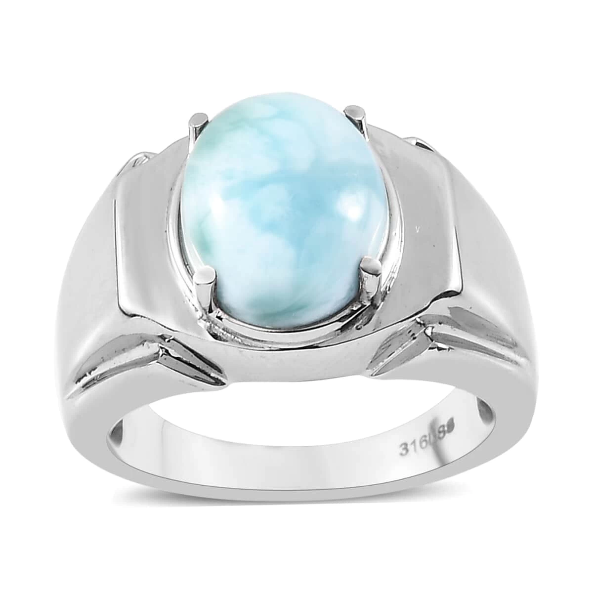 Larimar Men's Ring In Stainless Steel 5.30 Ctw 3 Larimar Men's Ring In Stainless Steel 5.30 Ctw