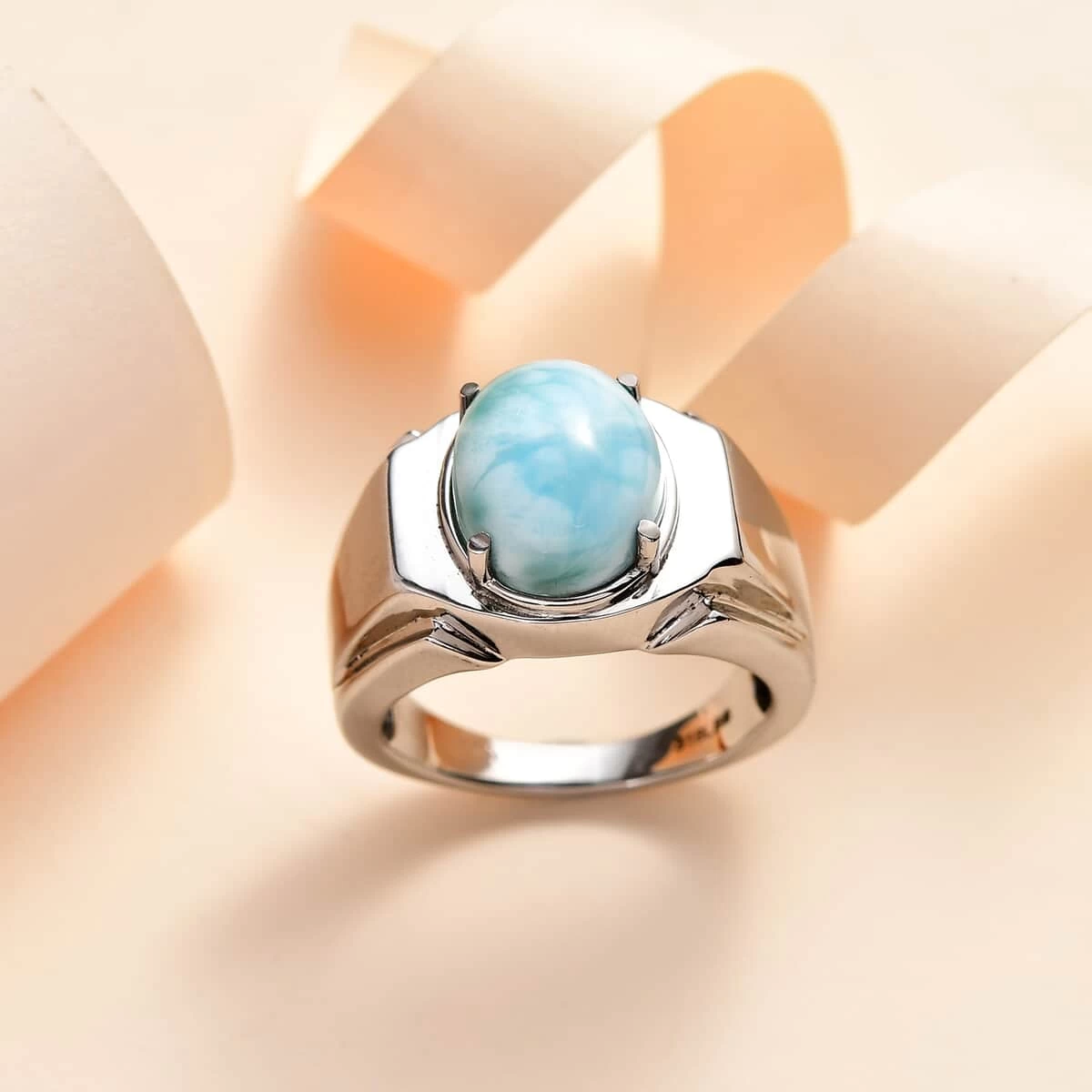 Larimar Men's Ring In Stainless Steel 5.30 Ctw 4 Larimar Men's Ring In Stainless Steel 5.30 Ctw - Image 2