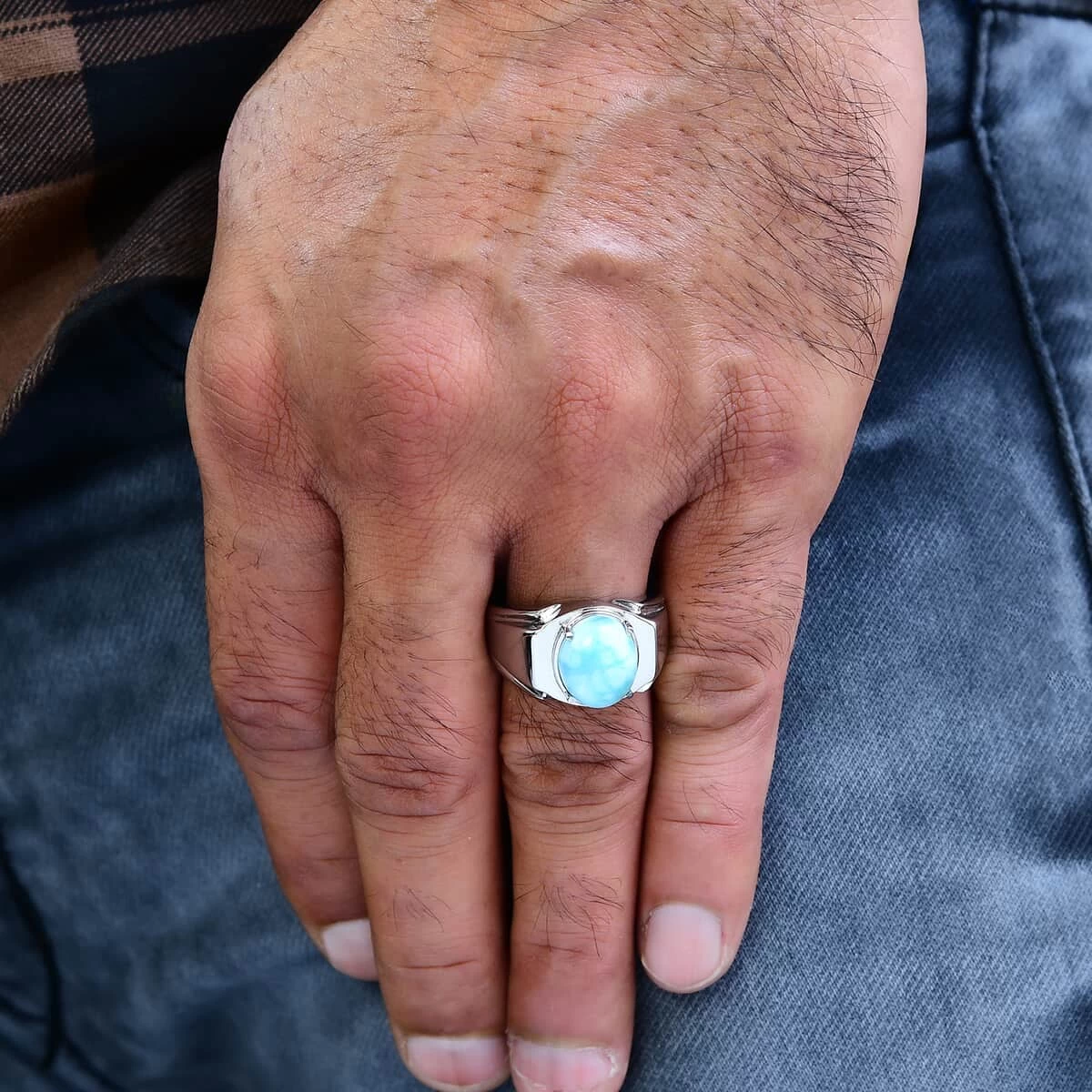Larimar Men's Ring In Stainless Steel 5.30 Ctw 5 Larimar Men's Ring In Stainless Steel 5.30 Ctw - Image 3