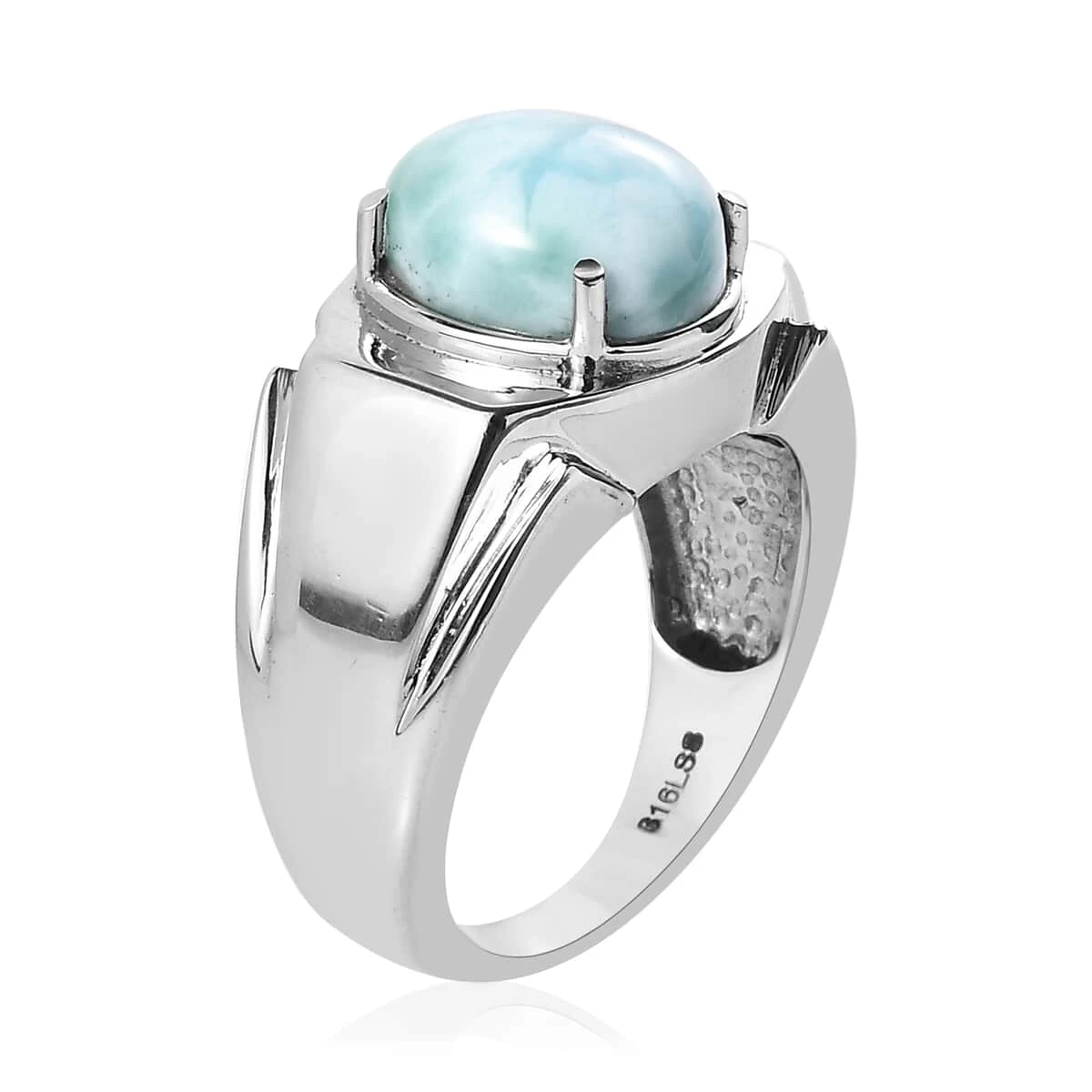 Larimar Men's Ring In Stainless Steel 5.30 Ctw 6 Larimar Men's Ring In Stainless Steel 5.30 Ctw - Image 4