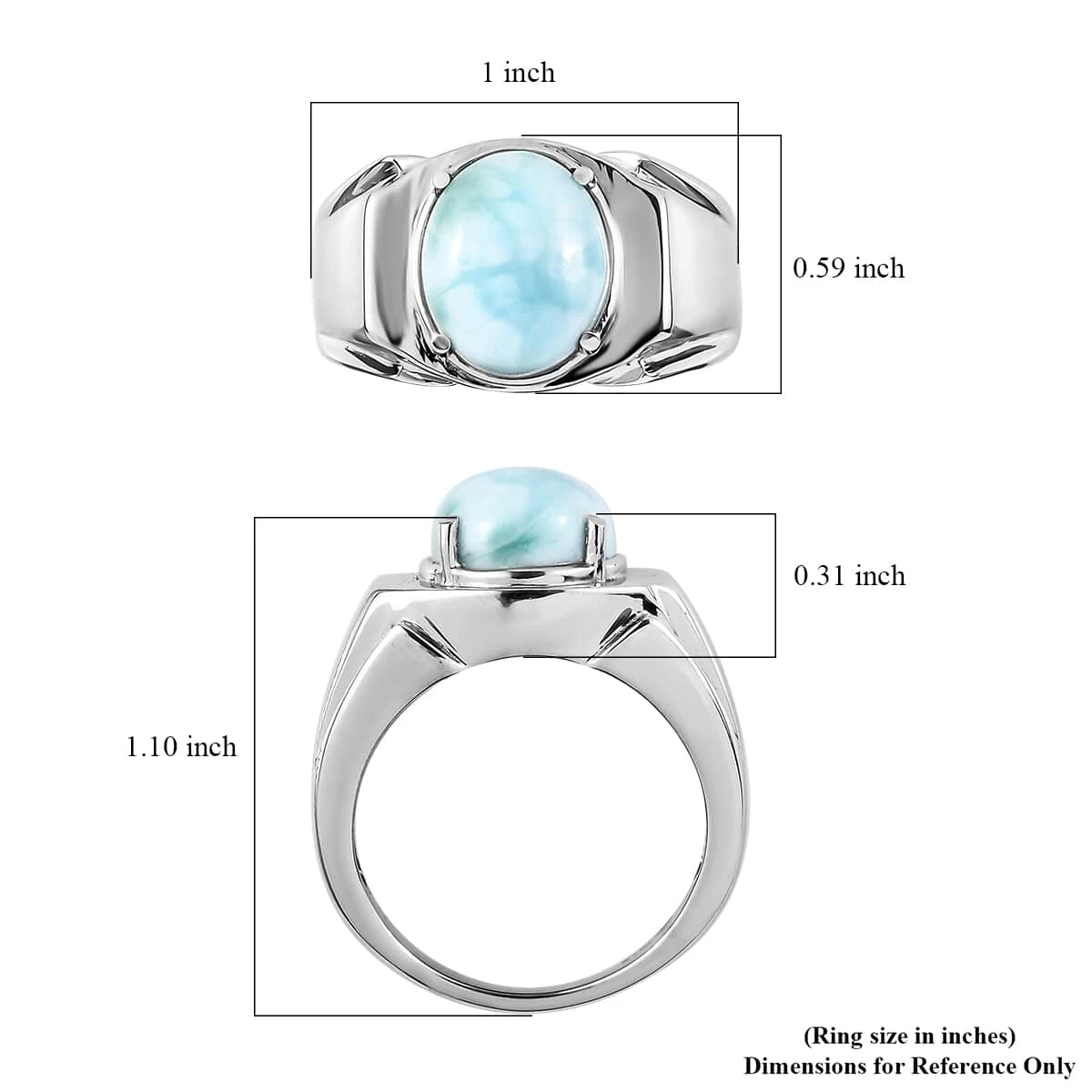 Larimar Men's Ring In Stainless Steel 5.30 Ctw 8 Larimar Men's Ring In Stainless Steel 5.30 Ctw - Image 6